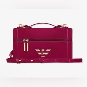 Emporio Armani Beauty Glossy Magenta Vanity Case Crossbody Bag Gold Hardware New